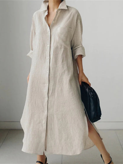 Robe chemise pour femme en lin léger avec fentes latérales Chic und Stil