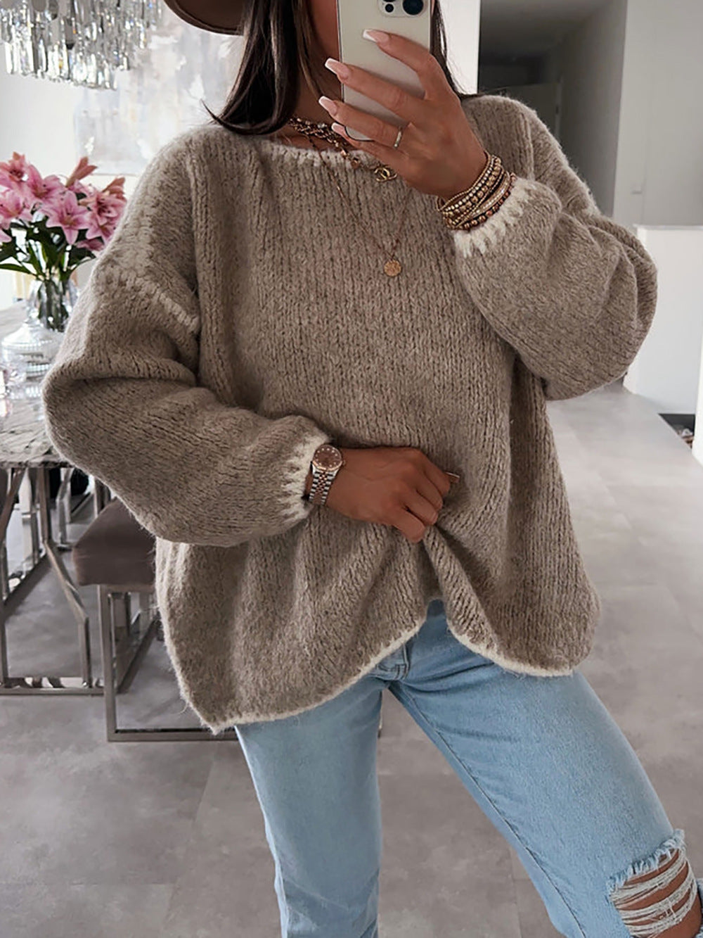 Pulls en grosse maille pour femmes avec finitions contrastées et coupe décontractée Chic und Stil