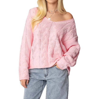 Pull en grosse maille pour dames avec décolleté en V profond et silhouette décontractée Chic und Stil