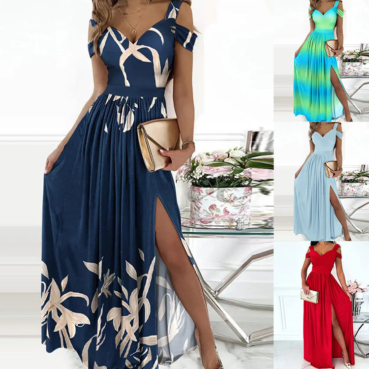 Robe maxi pour femmes avec décolleté charmant et fente asymétrique Chic und Stil