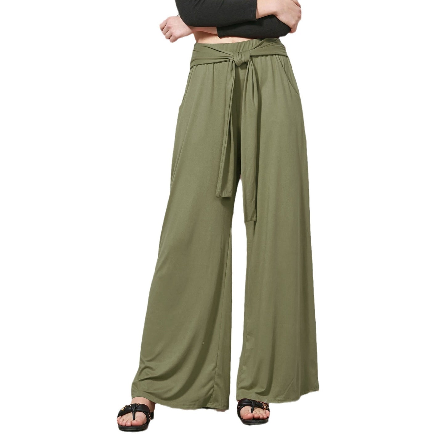 Loose jersey pants for women with a tie belt and high waist Chic and Style