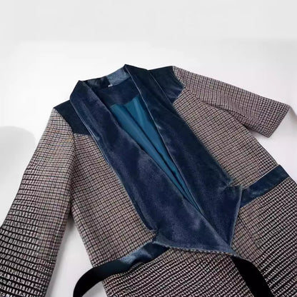 Dames blazer long tendance avec revers en velours Chic und Stil