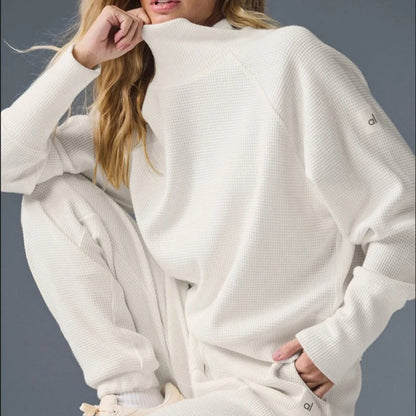 Dames Cozy Waffle Knit Sweater Set Chic und Stil