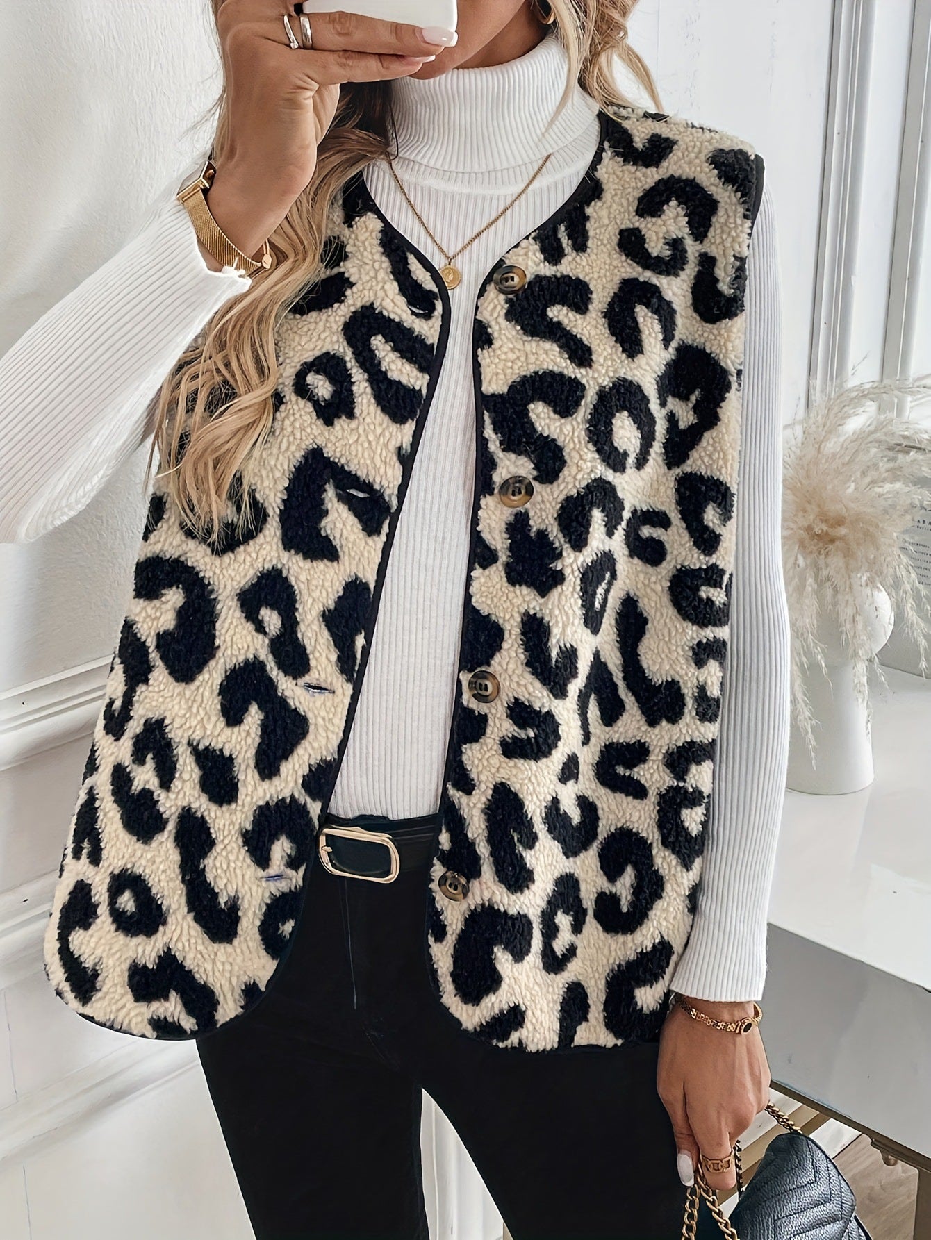 Dames gilet doux avec imprimé léopard Chic und Stil
