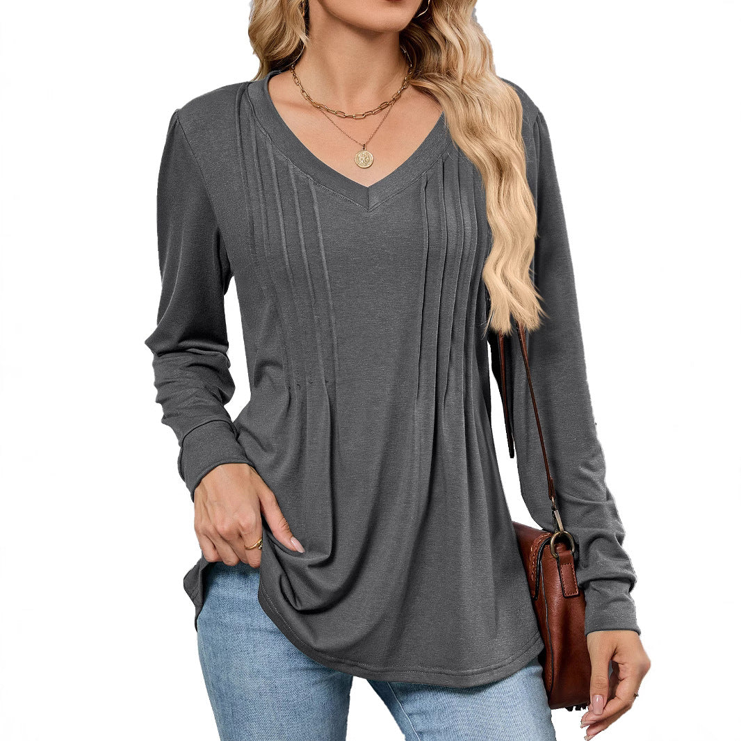 Chemisier en viscose pour femmes avec des plis élégants et décolleté en V Chic und Stil