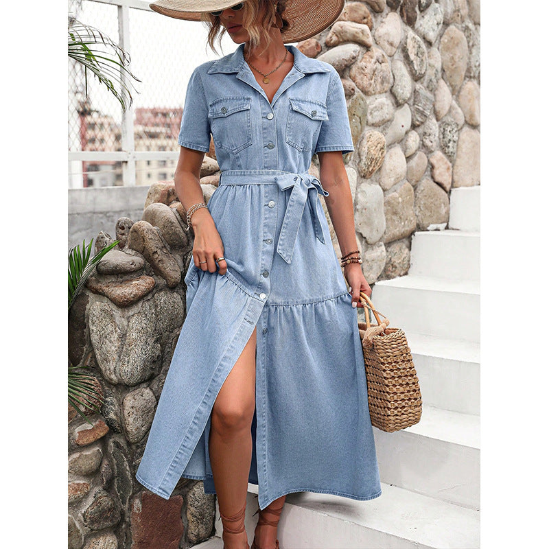 Robe en jean pour femme avec ceinture ajustable et poches latérales Chic und Stil