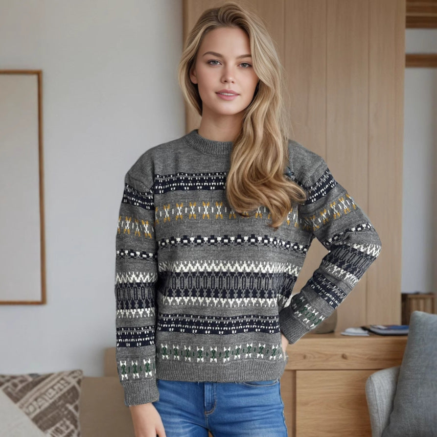Pull en tricot doux pour femmes avec motif folklorique et col montant Chic und Stil