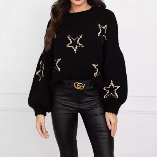 Pull en tricot pour femmes avec design d'étoiles et manches évasées Chic und Stil