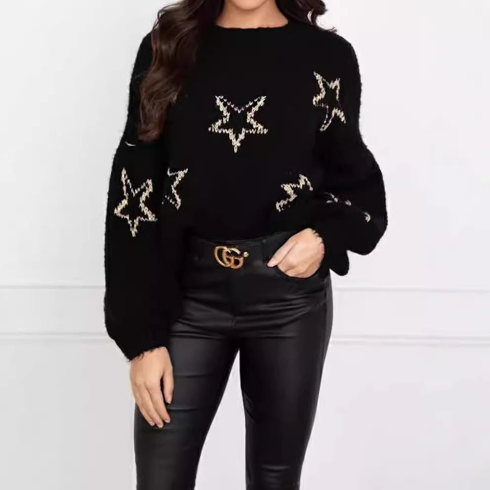 Pull en tricot pour femmes avec design d'étoiles et manches évasées Chic und Stil