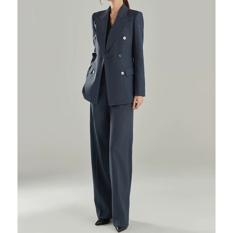 Costume ajusté pour femmes à double boutonnage avec pantalon large Chic und Stil