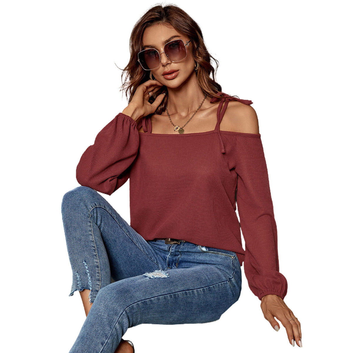Chemisier à manches longues pour femme avec des détails de lien élégants Chic und Stil