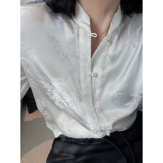 Blouse à boutons en satin élégant pour femmes Chic und Stil