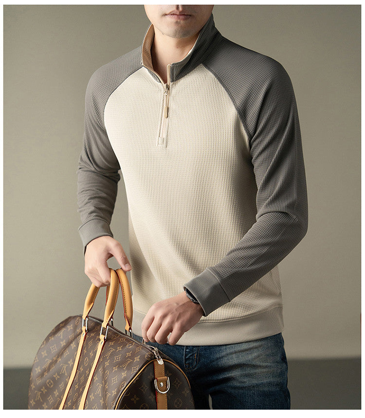 Functional long-sleeved shirt for men with a stand collar and innovative zip opening Chic and Style