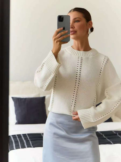 Pull en tricot surdimensionné pour femmes avec une structure aérienne et des détails particuliers Chic und Stil