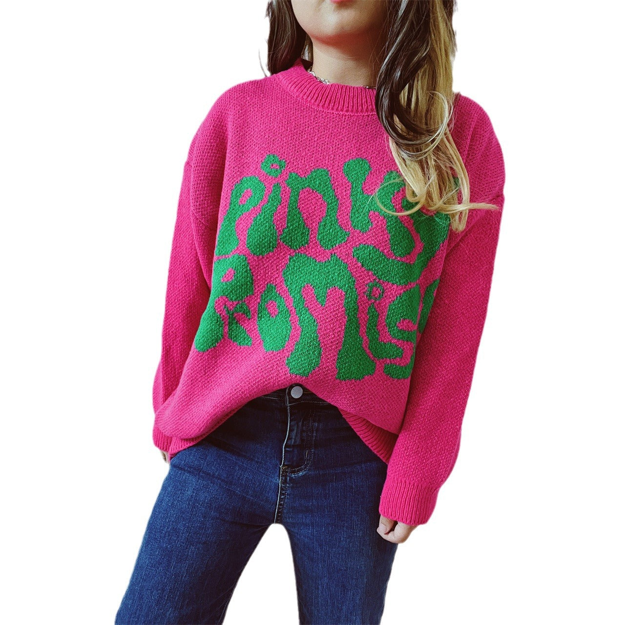 Pull femme décontracté avec application de texte en grande superficie Chic und Stil