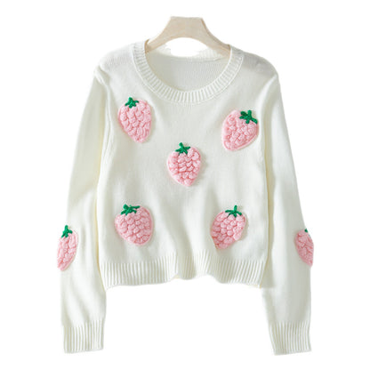 Pull en tricot pour femmes avec des applications de fraises et une coupe décontractée Chic und Stil
