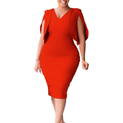 Robe ajustée pour femmes avec des manches bouffantes transparentes et décolleté en V Chic und Stil
