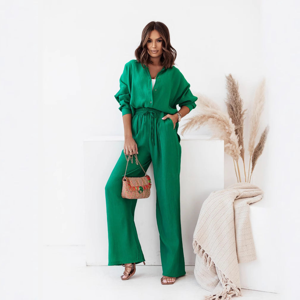 Women Two-Piece Casual Set with a Relaxed Cut Top and Loose Pants Chic und Stil