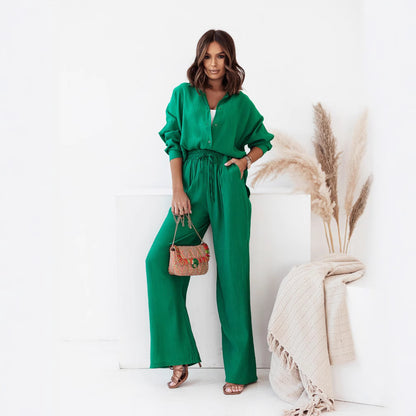 Women Two-Piece Casual Set with a Relaxed Cut Top and Loose Pants Chic und Stil