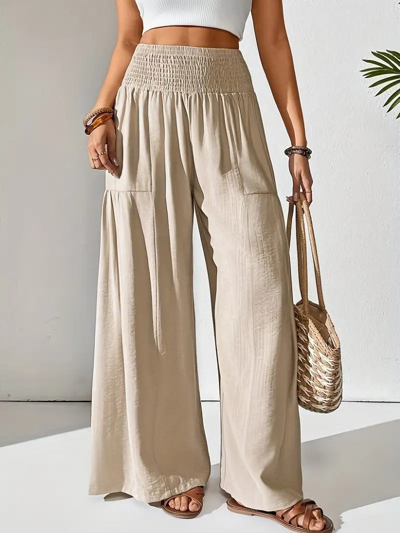 Wide linen pants for women with elastic waistband and pockets Chic und Stil