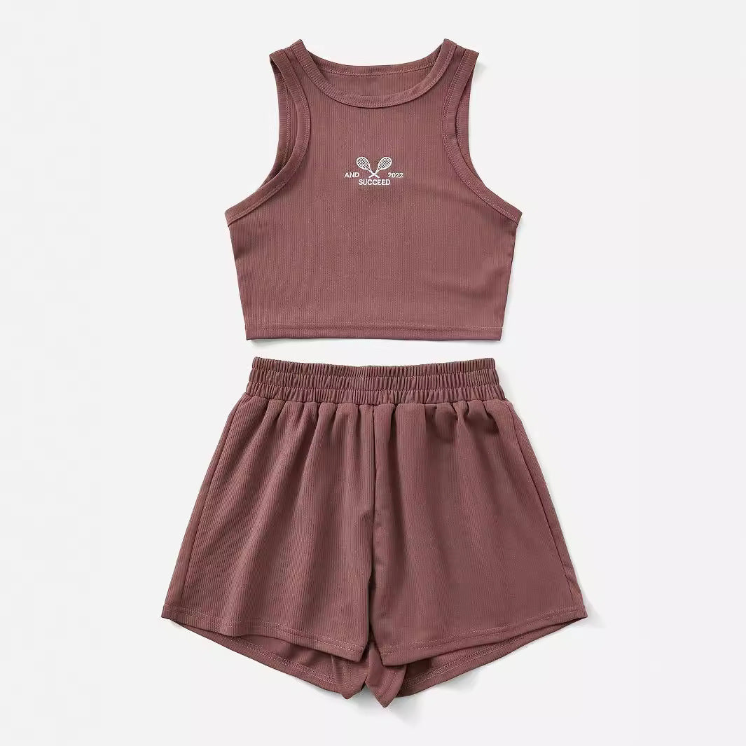 Femme Ensemble de Crop Top et Shorts Sportifs Chic und Stil