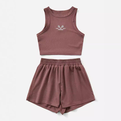 Femme Ensemble de Crop Top et Shorts Sportifs Chic und Stil