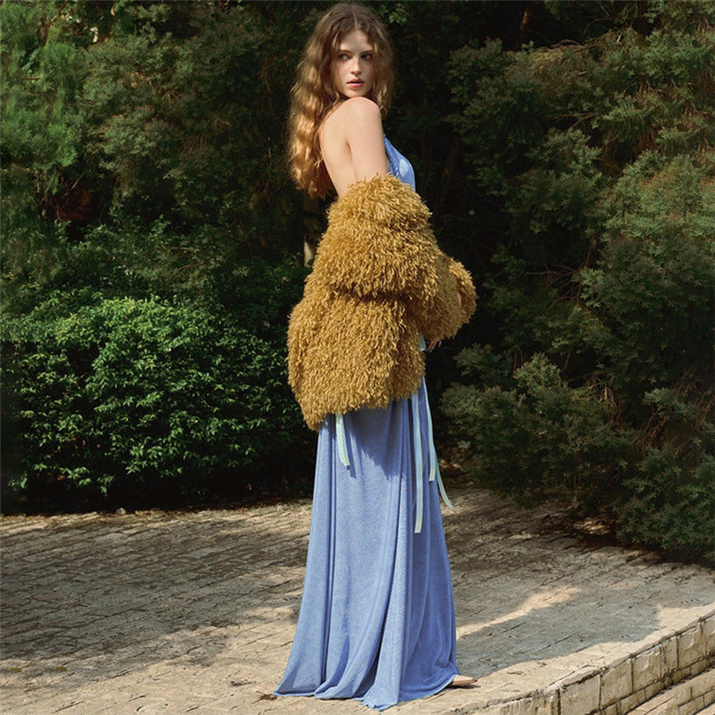 Dames Robe Maxi Élégante avec des Détails de Volants Raffinés et un Dos Étroite Chic und Stil