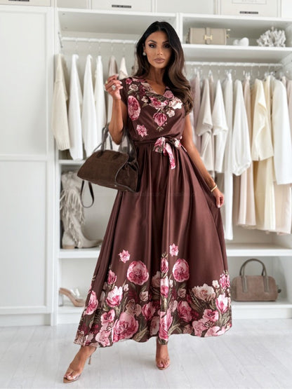 Ladies floral maxi dress, elegant slit wrap dress, chic and stylish