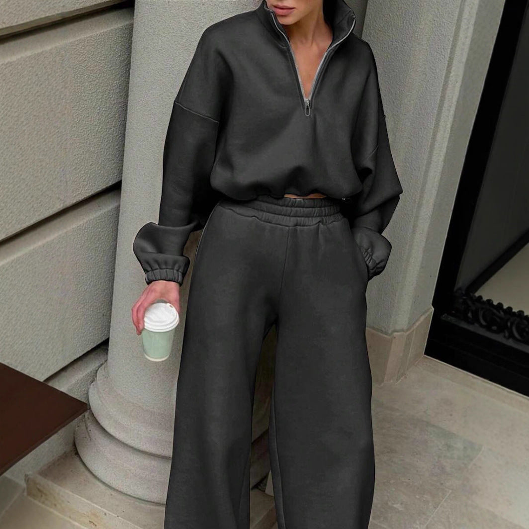 Dame hoodie en polaire avec demi-zip Chic und Stil