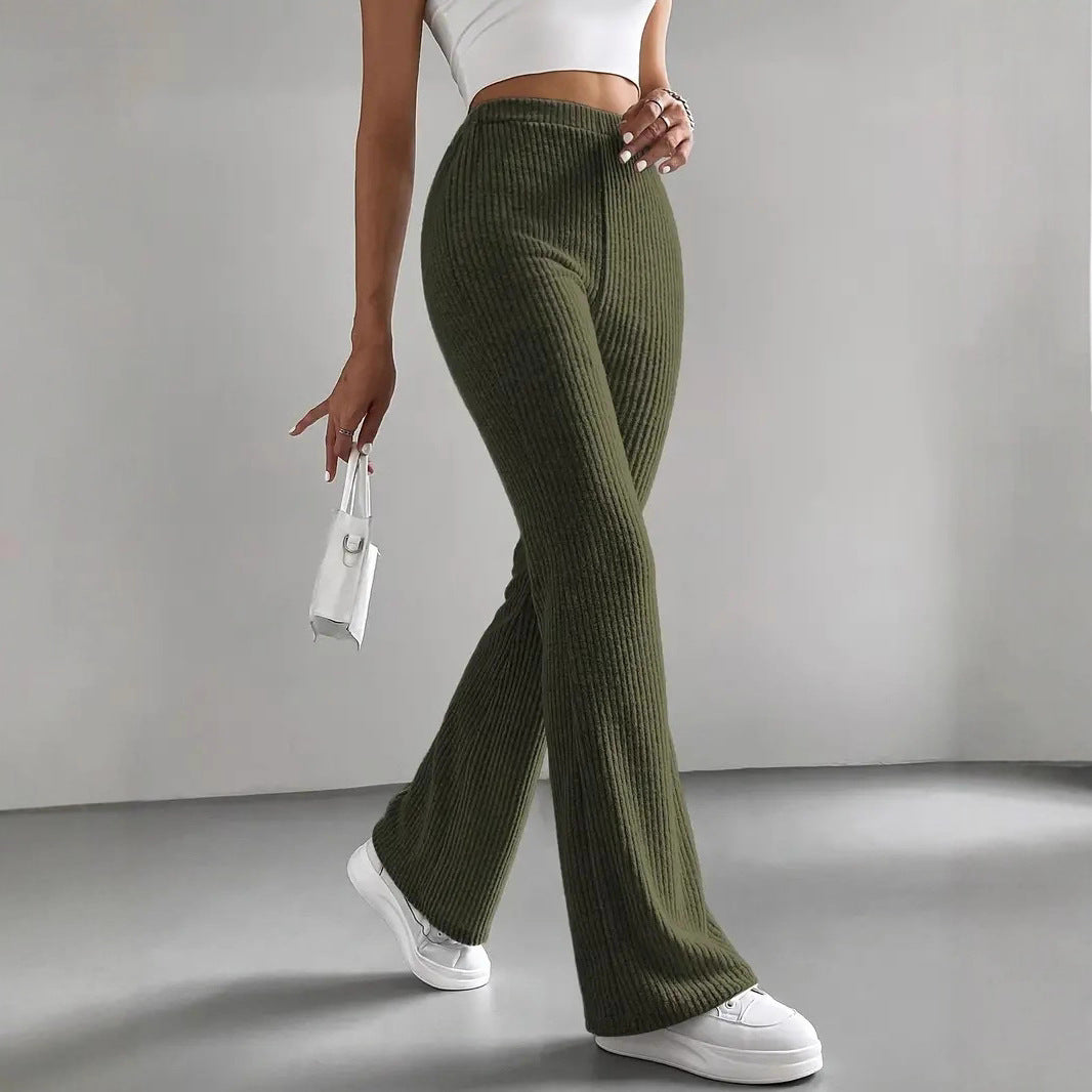 Women Elegant and Comfortable Ribbed High-Waisted Pants Chic and Style
