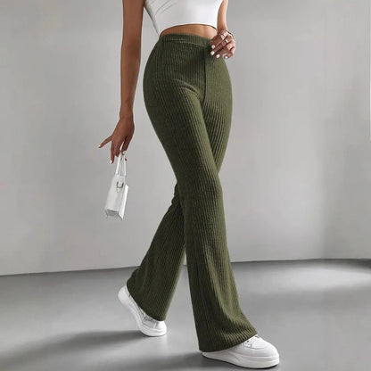 Women Elegant and Comfortable Ribbed High-Waisted Pants Chic and Style