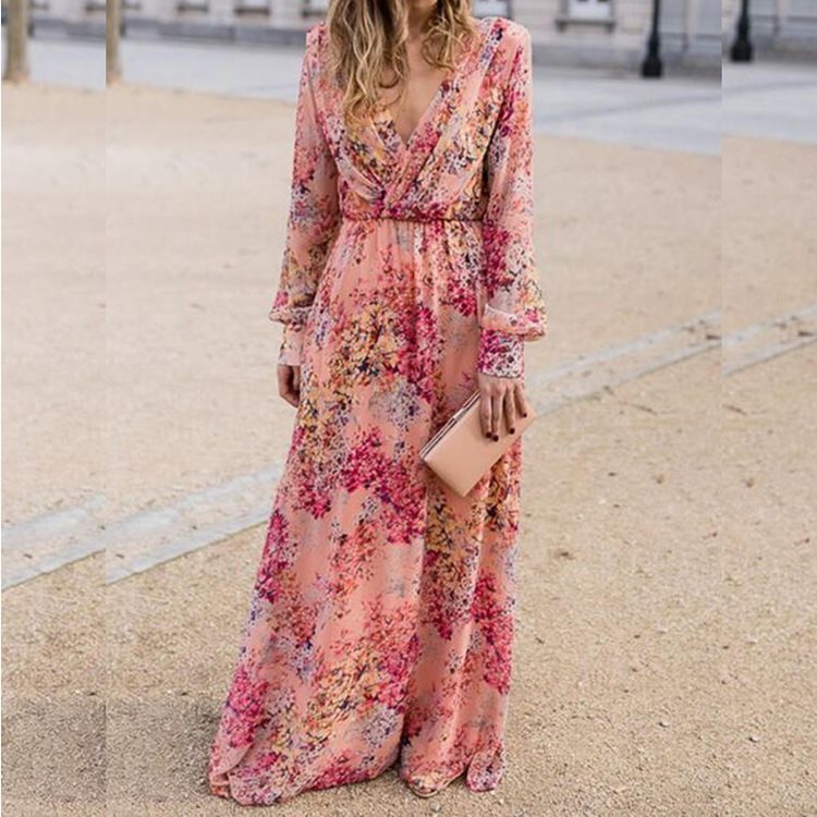 Robe maxi femme avec des manches volumineuses et un élégant design floral Chic und Stil