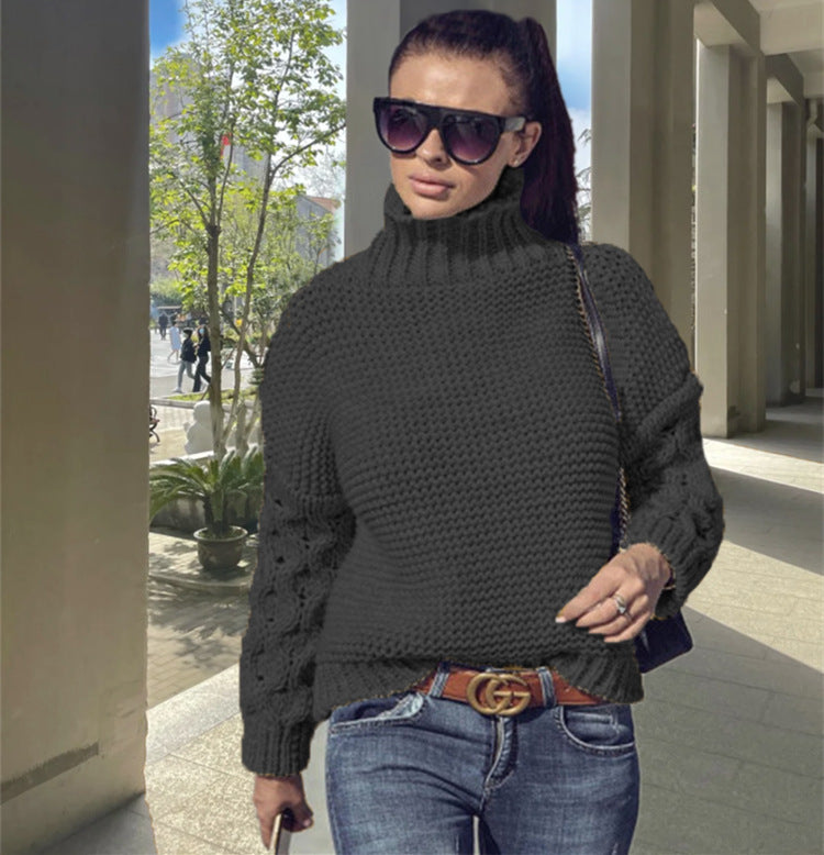 Dames Gros Tricot Pull avec col montant et manches détaillées Chic und Stil