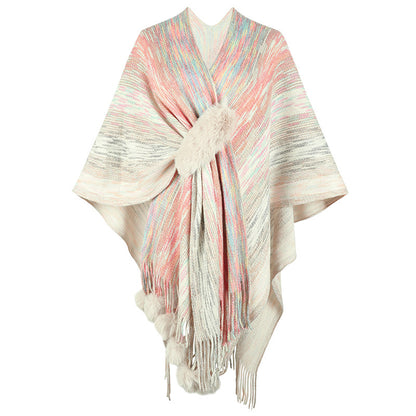 Ladies fashionable poncho with luxurious faux fur trim and creative fringes Chic and Style