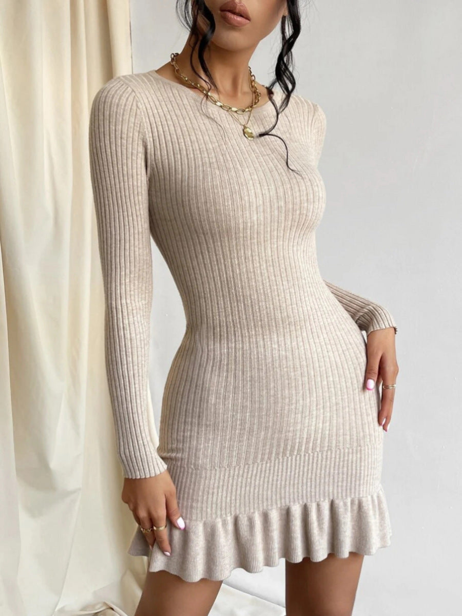 Robe en tricot pour femmes avec bord froncé et motif à fines côtes Chic und Stil