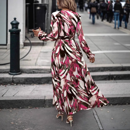 Dames Élégante Robe Maxi avec Imprimé Floral et Ceinture Chic und Stil
