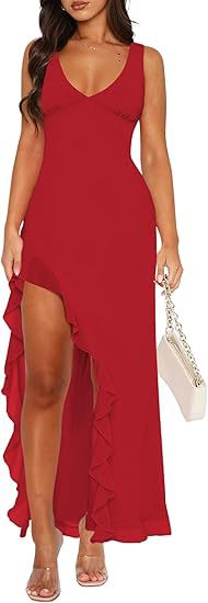 Robe maxi femme avec ourlet asymétrique et détails de volants Chic und Stil