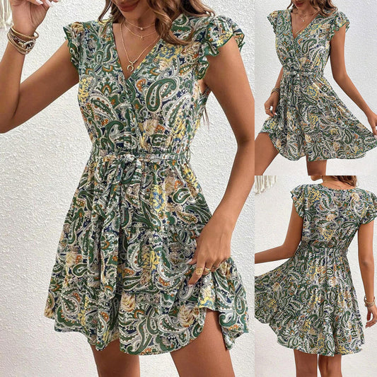 Dames Robe Mini Imprimé Paisley Fluide Chic und Stil