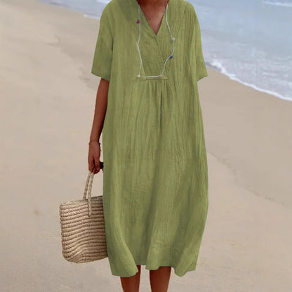 Robe midi décontractée pour dames avec décolleté en V et coupe ample Chic und Stil