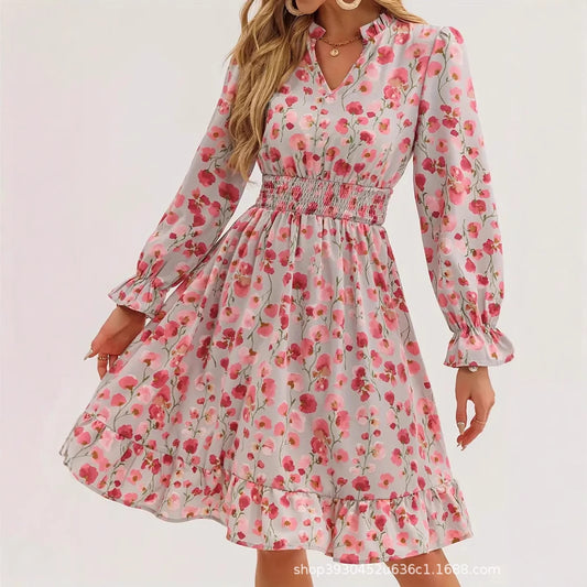 Robe mini à motifs floraux pour femmes avec des manches volumineuses et une taille élastique Chic und Stil