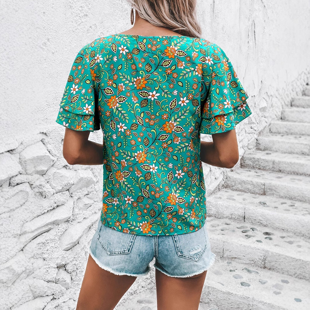 Dames Haut de crop fleuri avec détails fendus et manches larges Chic und Stil