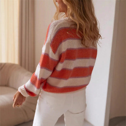 Dames Pull Over Taille Large avec un motif rayé élégant et un mélange doux de mohair et laine Chic und Stil