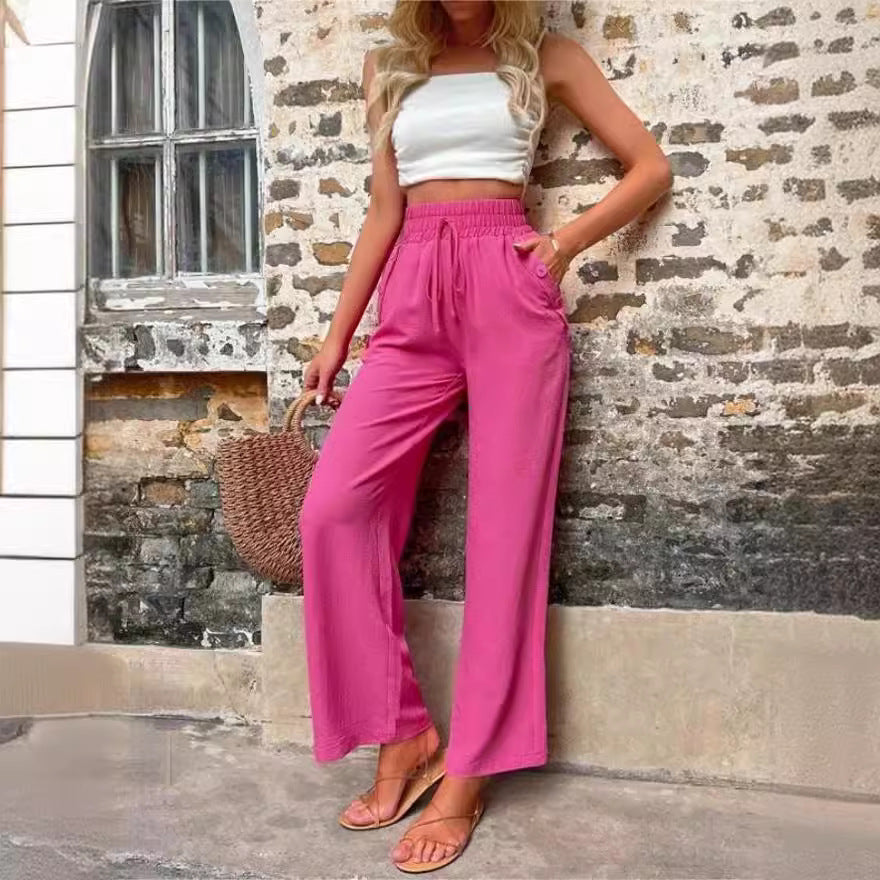 Women Stylish Leisure Pants with Elastic Waistband and Side Pockets Chic and Style