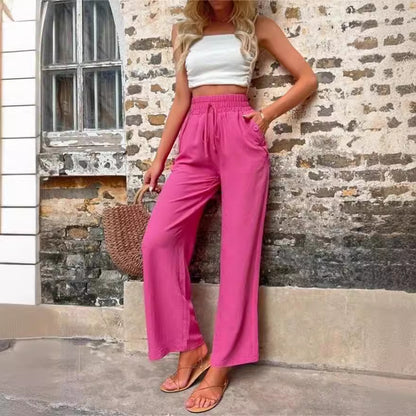 Women Stylish Leisure Pants with Elastic Waistband and Side Pockets Chic and Style