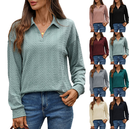 Chemise polo à manches longues pour femmes avec surface tricotée structurée Chic und Stil