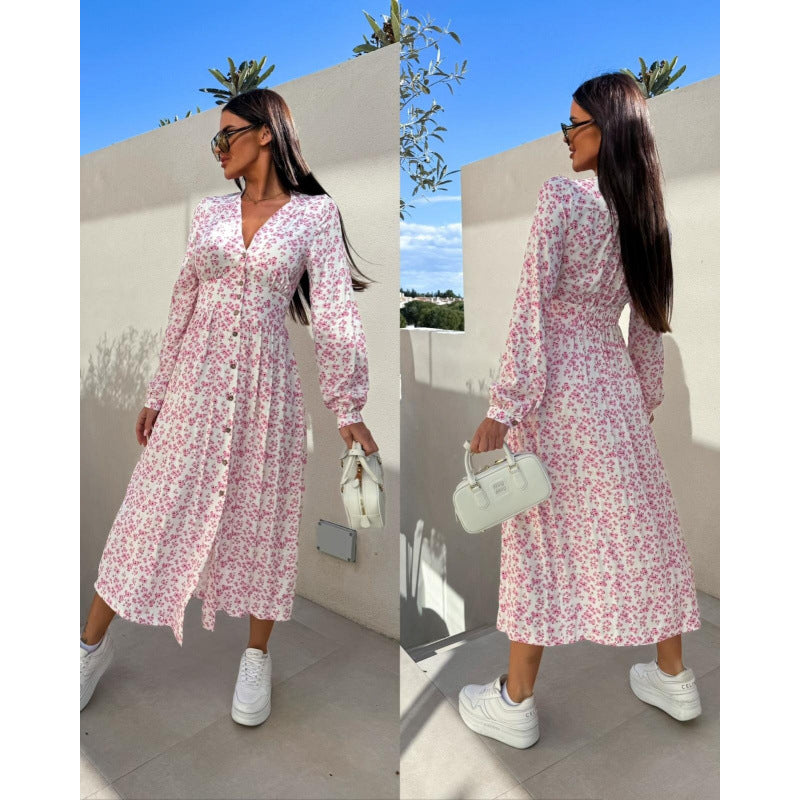 Robe maxi à boutons fleuris pour femmes Chic und Stil