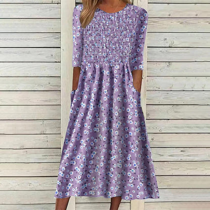 Robe Midi Florale Smockée Chic und Stil pour Femmes