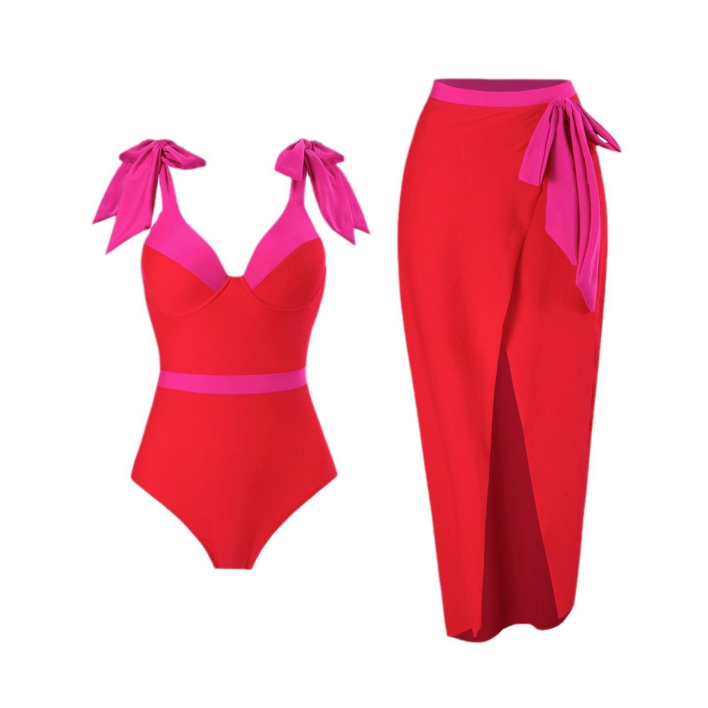 Maillot de bain élégant pour femmes avec jupe enveloppante amovible et nœuds assortis Chic und Stil