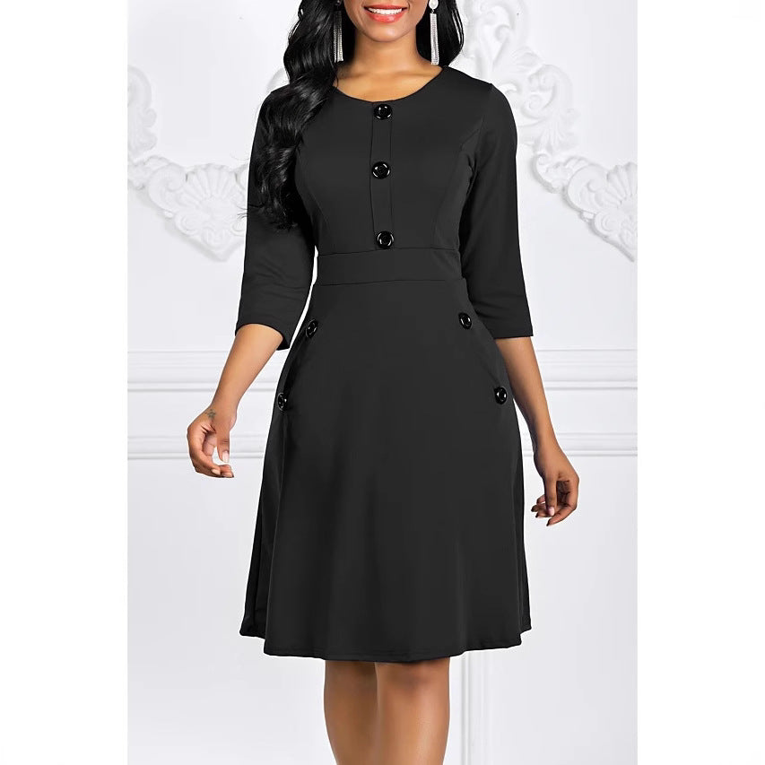 Robe classique à manches trois-quarts pour femmes avec détails boutonnés Chic und Stil