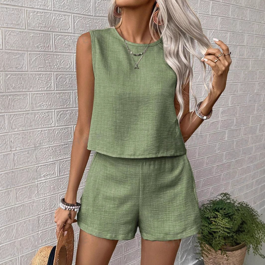 Dames Coupe Décontractée Sans Manches Combinaison - Ensemble Chic und Stil